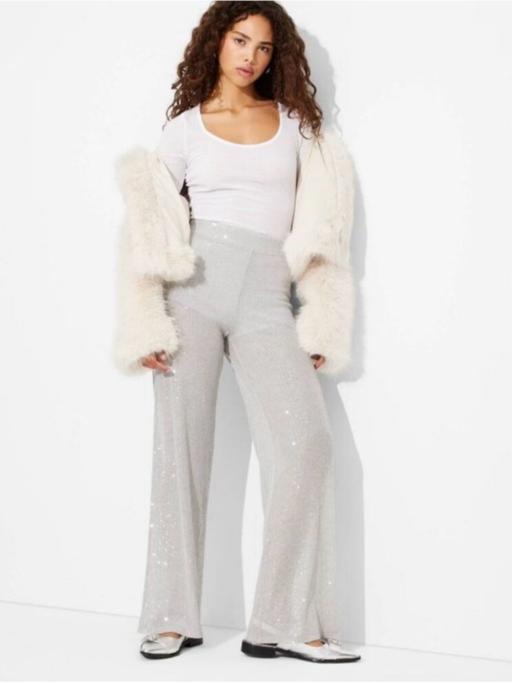 wild fable Silver Sequin Wide-Leg Pants